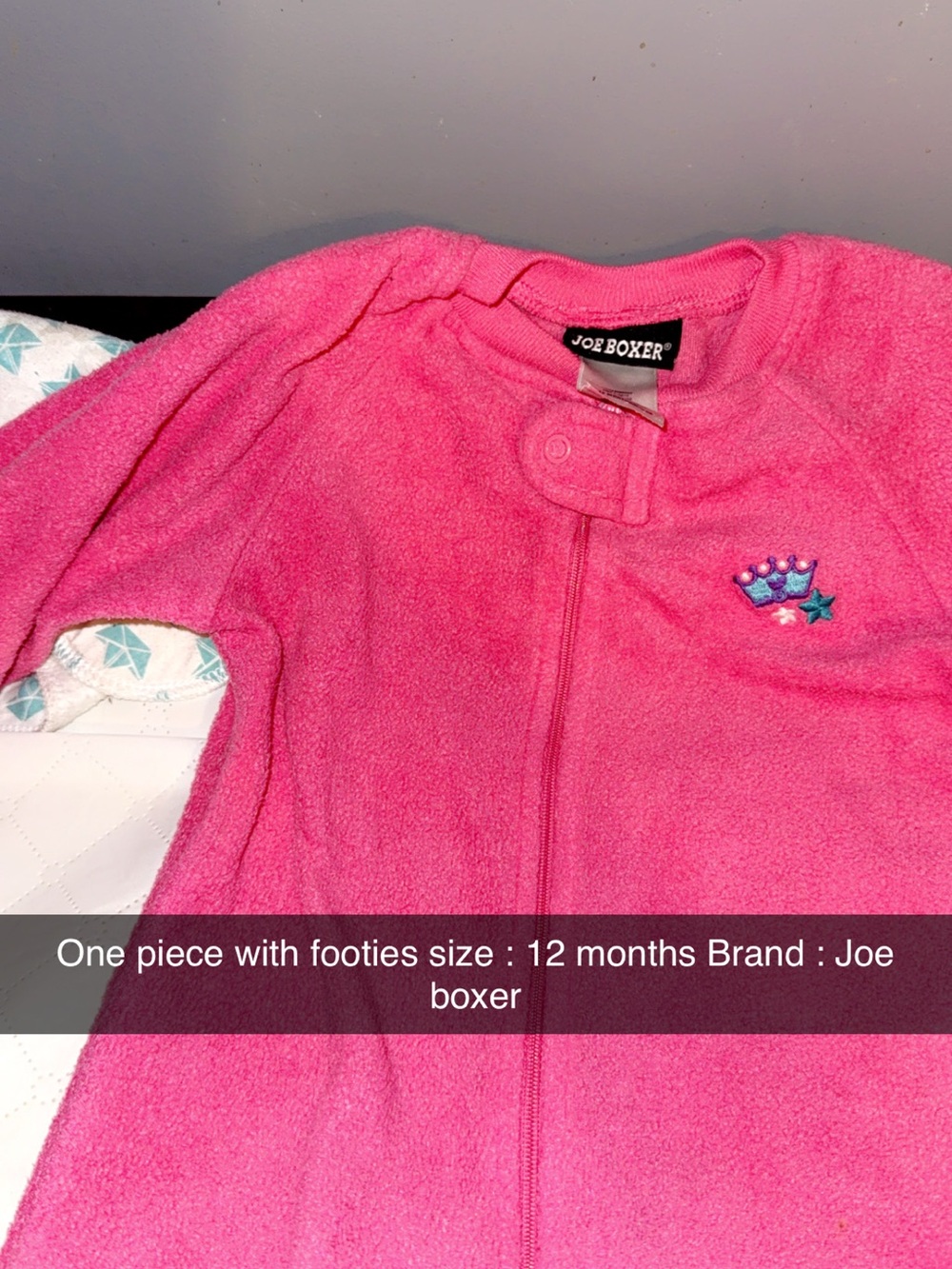Joe Boxer Hot Pink Fleece One-Piece with Crown Embroidery